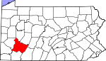 Map of Pennsylvania showing Westmoreland County - Click on map for a greater detail.