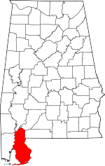 Map of Alabama showing Baldwin County - Click on map for a greater detail.