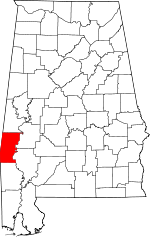 Map of Alabama showing Choctaw County - Click on map for a greater detail.