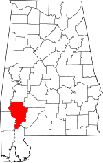 Map of Alabama showing Clarke County - Click on map for a greater detail.