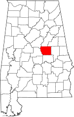 Map of Alabama showing Coosa County - Click on map for a greater detail.