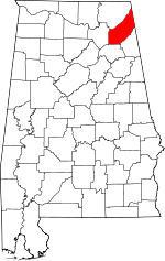 Map of Alabama showing DeKalb County - Click on map for a greater detail.