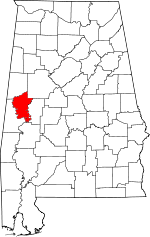 Map of Alabama showing Greene County - Click on map for a greater detail.