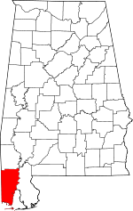 Map of Alabama showing Mobile County - Click on map for a greater detail.