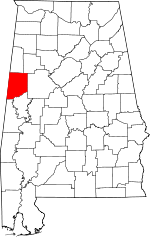 Map of Alabama showing Pickens County - Click on map for a greater detail.