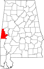 Map of Alabama showing Sumter County - Click on map for a greater detail.