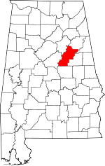Map of Alabama showing Talladega County - Click on map for a greater detail.