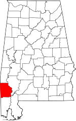 Map of Alabama showing Washington County - Click on map for a greater detail.