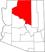 Map of Arizona showing Coconino County - Click on map for a greater detail.