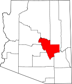 Map of Arizona showing Gila County - Click on map for a greater detail.
