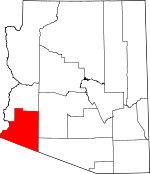 Map of Arizona showing Yuma County - Click on map for a greater detail.
