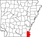 Map of Arkansas showing Chicot County - Click on map for a greater detail.