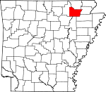 Map of Arkansas showing Lawrence County - Click on map for a greater detail.
