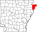 Map of Arkansas showing Mississippi County - Click on map for a greater detail.