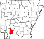 Map of Arkansas showing Nevada County - Click on map for a greater detail.