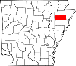 Map of Arkansas showing Poinsett County - Click on map for a greater detail.
