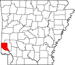 Map of Arkansas showing Sevier County - Click on map for a greater detail.