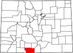 Map of Colorado showing Conejos County - Click on map for a greater detail.