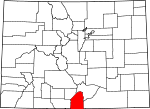 Map of Colorado showing Costilla County - Click on map for a greater detail.
