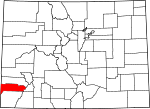 Map of Colorado showing Dolores County - Click on map for a greater detail.