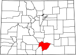 Map of Colorado showing Huerfano County - Click on map for a greater detail.