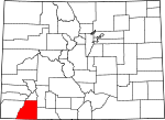 Map of Colorado showing La Plata County - Click on map for a greater detail.