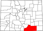 Map of Colorado showing Las Animas County - Click on map for a greater detail.