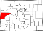 Map of Colorado showing Mesa County - Click on map for a greater detail.