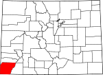 Map of Colorado showing Montezuma County - Click on map for a greater detail.