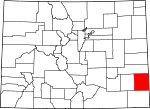 Map of Colorado showing Prowers County - Click on map for a greater detail.