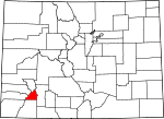 Map of Colorado showing San Juan County - Click on map for a greater detail.