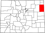 Map of Colorado showing Yuma County - Click on map for a greater detail.