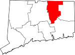 Map of Connecticut showing Tolland County - Click on map for a greater detail.
