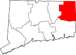 Map of Connecticut showing Windham County - Click on map for a greater detail.