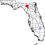 Map of Florida showing Suwannee County - Click on map for a greater detail.