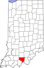 Map of Indiana showing Crawford County - Click on map for a greater detail.