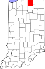 Map of Indiana showing Elkhart County - Click on map for a greater detail.