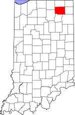 Map of Indiana showing Noble County - Click on map for a greater detail.