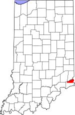 Map of Indiana showing Ohio County - Click on map for a greater detail.