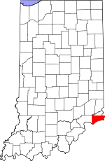 Map of Indiana showing Switzerland County - Click on map for a greater detail.