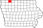 Map of Iowa showing Dickinson County - Click on map for a greater detail.