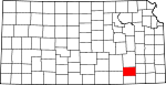 Map of Kansas showing Elk County - Click on map for a greater detail.