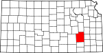 Map of Kansas showing Greenwood County - Click on map for a greater detail.