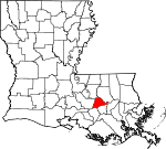 Map of Louisiana showing Ascension Parish - Click on map for a greater detail.