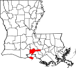 Map of Louisiana showing Iberia Parish - Click on map for a greater detail.
