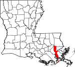 Map of Louisiana showing Jefferson Parish - Click on map for a greater detail.