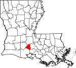 Map of Louisiana showing Lafayette Parish - Click on map for a greater detail.
