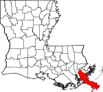 Map of Louisiana showing Plaquemines Parish - Click on map for a greater detail.