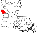 Map of Louisiana showing Sabine Parish - Click on map for a greater detail.