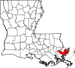 Map of Louisiana showing St. Bernard Parish - Click on map for a greater detail.